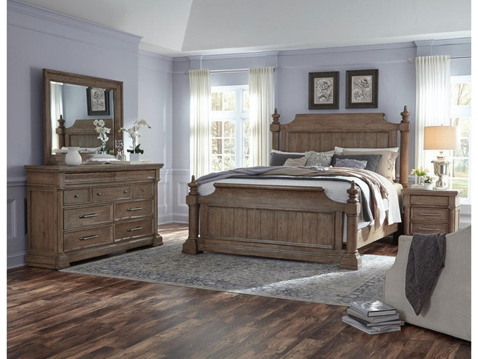 Pulaski Furniture Crestmont Queen Poster Bed in Toasted Almond