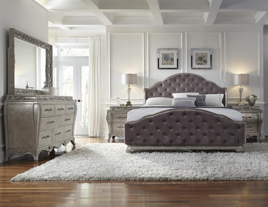 Pulaski Rhianna Queen Upholstered Bed in Silver Patina