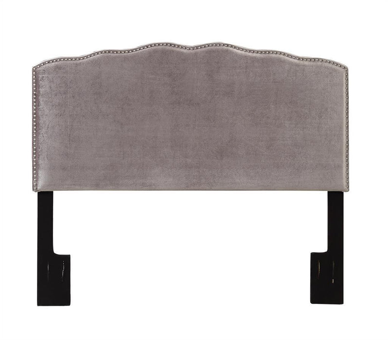 Pulaski Queen Nailhead Shaped Upholstered Headboard in Velvet Shmer