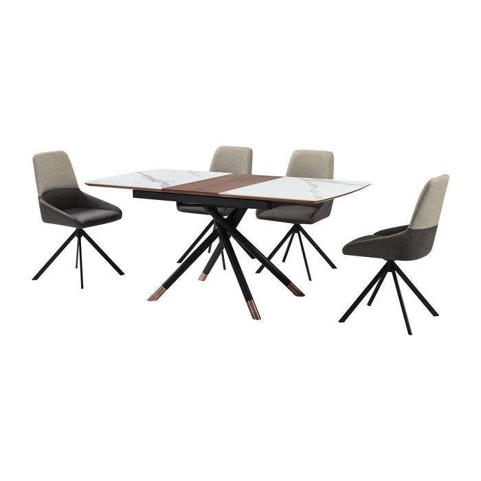 Alora Maverick 5 Piece Extendable Dining Set with Two-Tone Gray Fabric Chairs