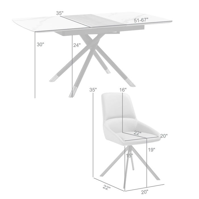 Alora Maverick 5 Piece Extendable Dining Set with Taupe Gray Faux Leather Chairs