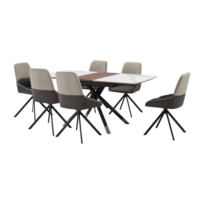 Alora Maverick 7 Piece Extendable Dining Set with Two-Tone Gray Fabric Chairs - Furniture City (CA)l