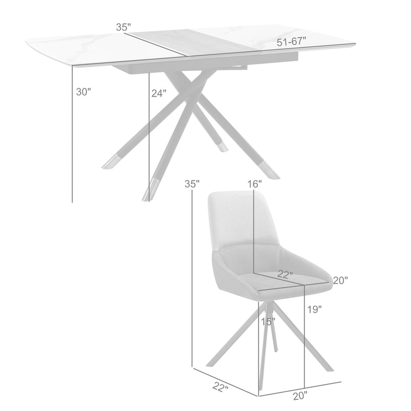Alora Maverick 7 Piece Extendable Dining Set with Two-Tone Gray Fabric Chairs - Furniture City (CA)l