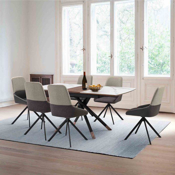 Alora Maverick 7 Piece Extendable Dining Set with Two-Tone Gray Fabric Chairs