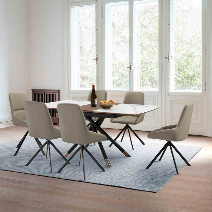 Alora Maverick 7 Piece Extendable Dining Set with Taupe Gray Faux Leather Chairs