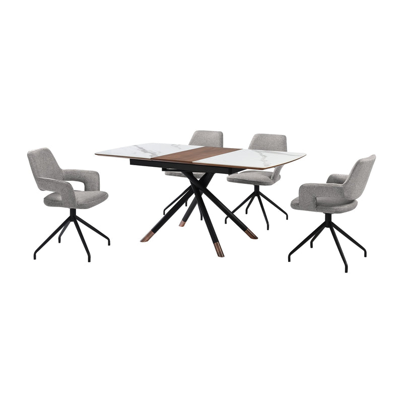 Alora Penny 5 Piece Extendable Dining Set with Gray Fabric Chairs - Furniture City (CA)l