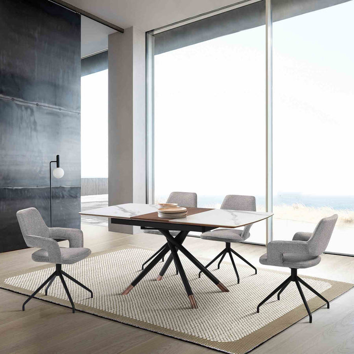 Alora Penny 5 Piece Extendable Dining Set with Gray Fabric Chairs