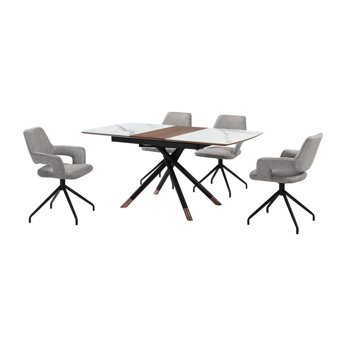 Alora Penny 5 Piece Extendable Dining Set with Gray Fabric Chairs