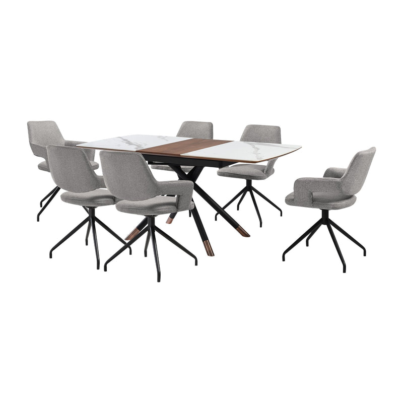 Alora Penny 7 Piece Extendable Dining Set with Gray Fabric Chairs - Furniture City (CA)l