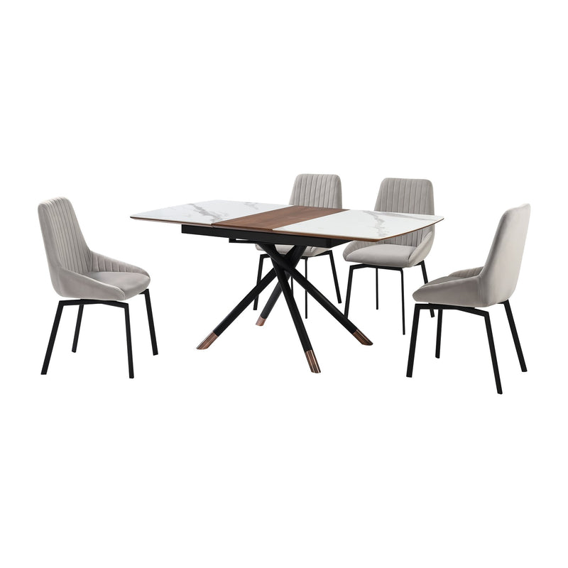 Alora Susie Extendable 5 Piece Dining Set with Gray Fabric Chairs - Furniture City (CA)l