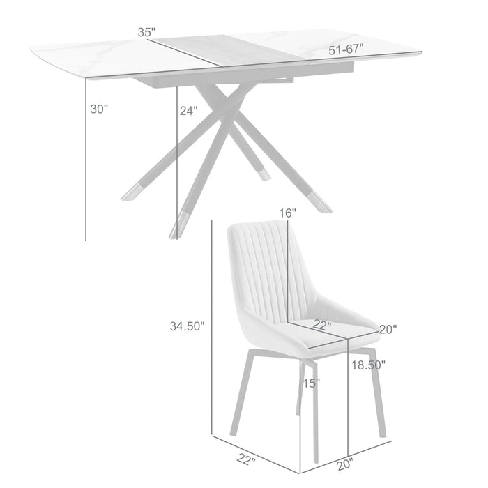 Alora Susie Extendable 5 Piece Dining Set with Gray Fabric Chairs