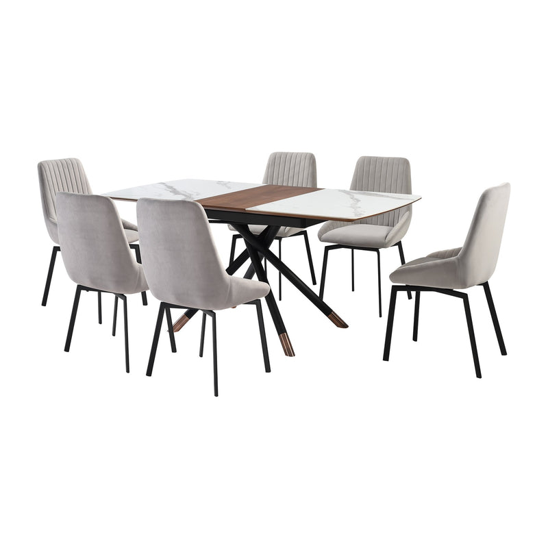 Alora Susie Extendable 7 Piece Dining Set with Gray Fabric Chairs - Furniture City (CA)l