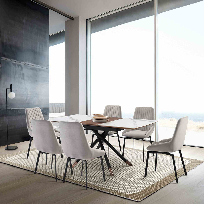 Alora Susie Extendable 7 Piece Dining Set with Gray Fabric Chairs - Furniture City (CA)l