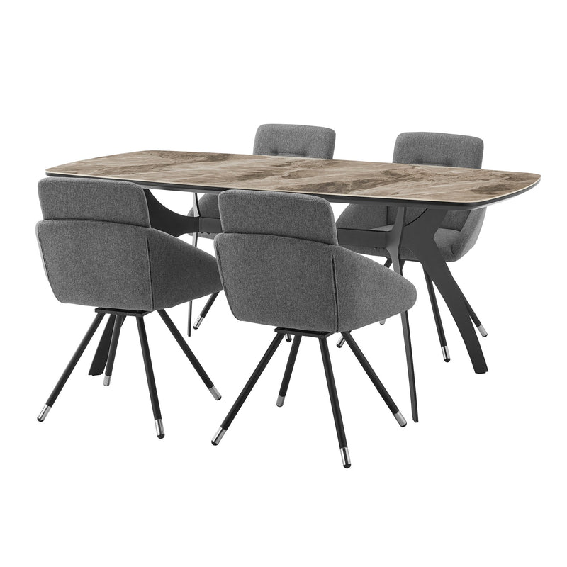 Andes and Granada Gray Fabric 5 Piece Rectangular Dining Set - Furniture City (CA)l
