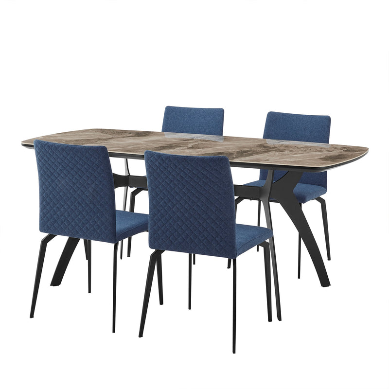 Andes and Lyon Blue Fabric 5 Piece Rectangular Dining Set - Furniture City (CA)l