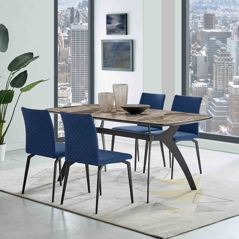 Andes and Lyon Blue Fabric 5 Piece Rectangular Dining Set - Furniture City (CA)l