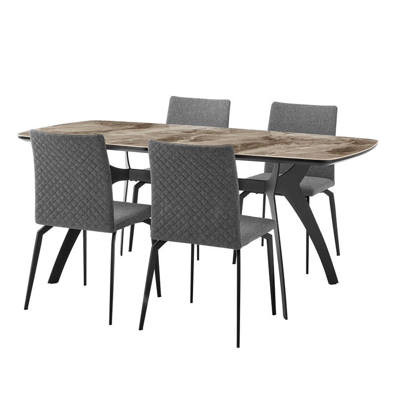 Andes and Lyon Gray Fabric 5 Piece Rectangular Dining Set - Furniture City (CA)l