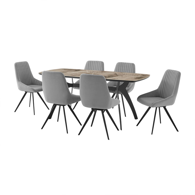 Andes and Alison Gray Fabric 7 Piece Rectangular Dining Set - Furniture City (CA)l