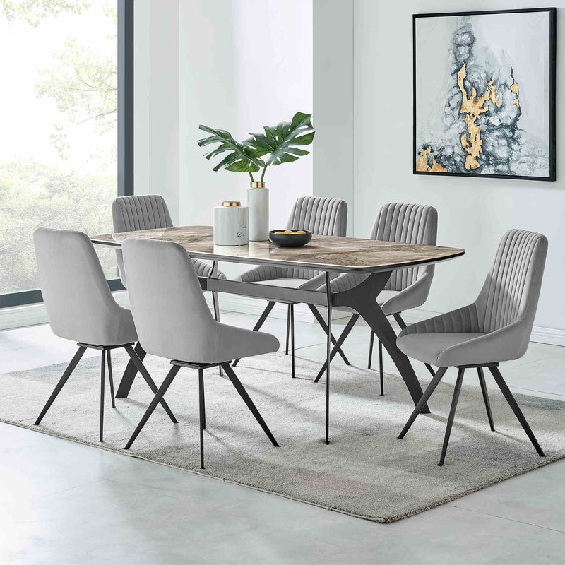 Andes and Alison Gray Fabric 7 Piece Rectangular Dining Set - Furniture City (CA)l