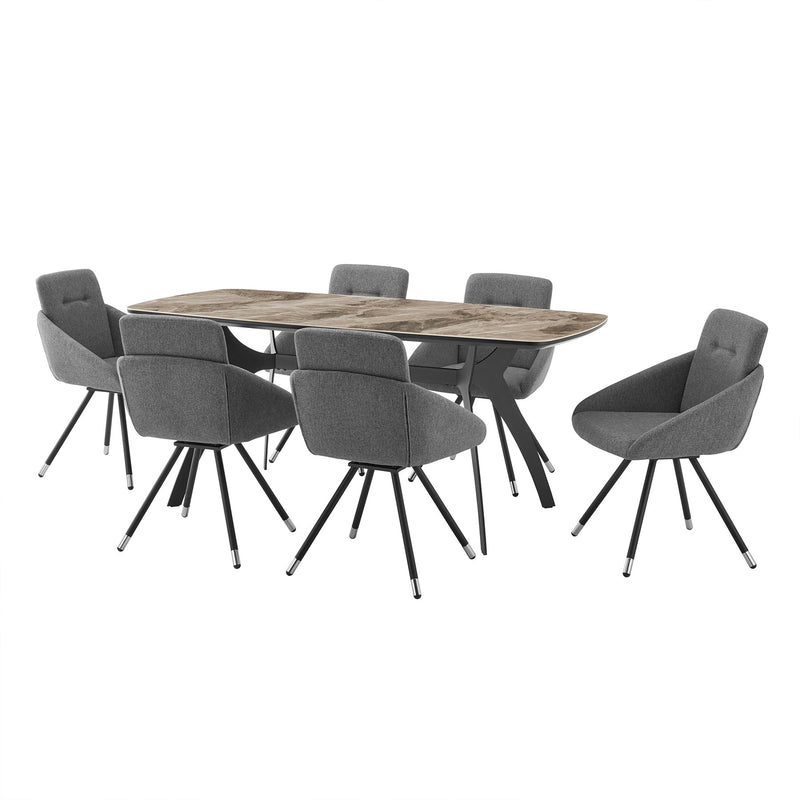 Andes and Granada Gray Fabric 7 Piece Rectangular Dining Set - Furniture City (CA)l