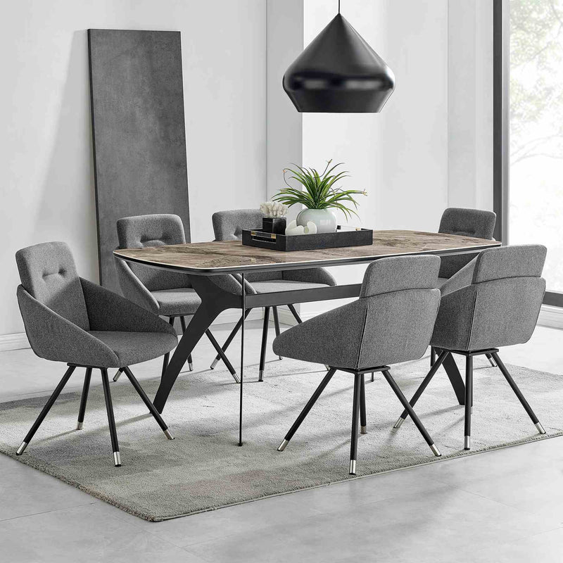 Andes and Granada Gray Fabric 7 Piece Rectangular Dining Set - Furniture City (CA)l