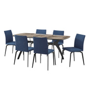 Andes and Lyon Blue Fabric 7 Piece Rectangular Dining Set - Furniture City (CA)l