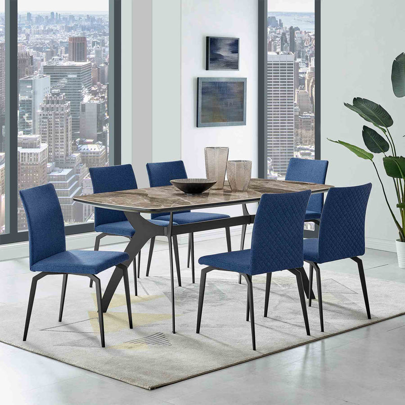 Andes and Lyon Blue Fabric 7 Piece Rectangular Dining Set - Furniture City (CA)l