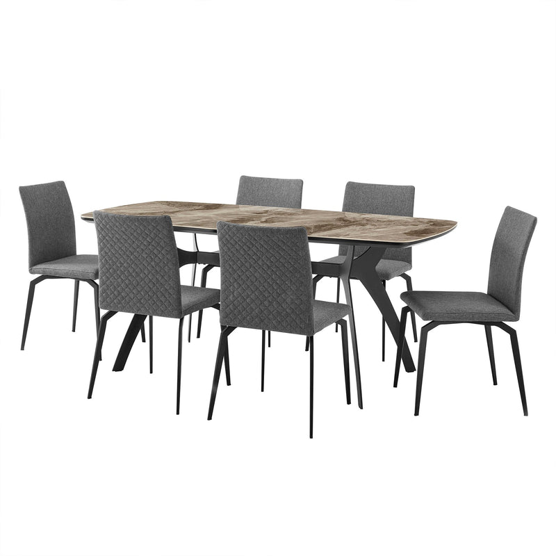 Andes and Lyon Gray Fabric 7 Piece Rectangular Dining Set - Furniture City (CA)l