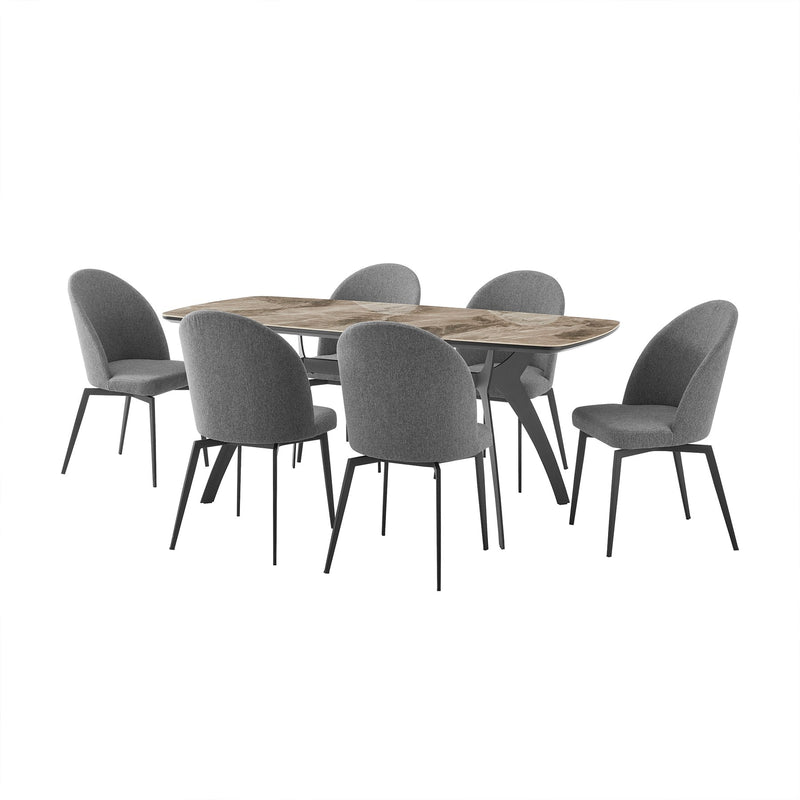Andes and Sunny Gray Fabric 7 Piece Rectangular Dining Set - Furniture City (CA)l