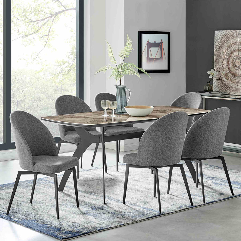 Andes and Sunny Gray Fabric 7 Piece Rectangular Dining Set - Furniture City (CA)l