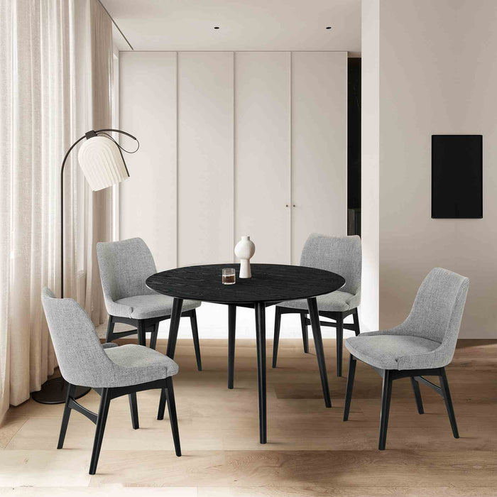 Arcadia and Azalea 42" Round Gray and Black Wood 5 Piece Dining Set