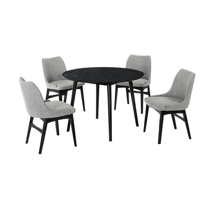 Arcadia and Azalea 42" Round Gray and Black Wood 5 Piece Dining Set