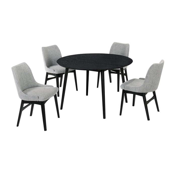 Arcadia and Azalea 48" Round Gray and Black Wood 5 Piece Dining Set