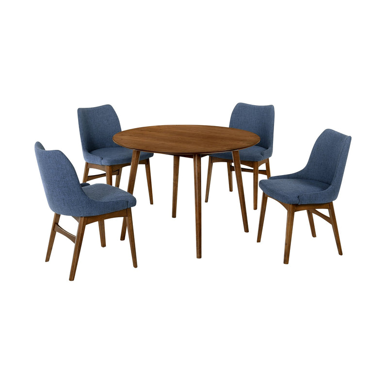 Arcadia and Azalea 42" Round Blue and Walnut Wood 5 Piece Dining Set - Furniture City (CA)l