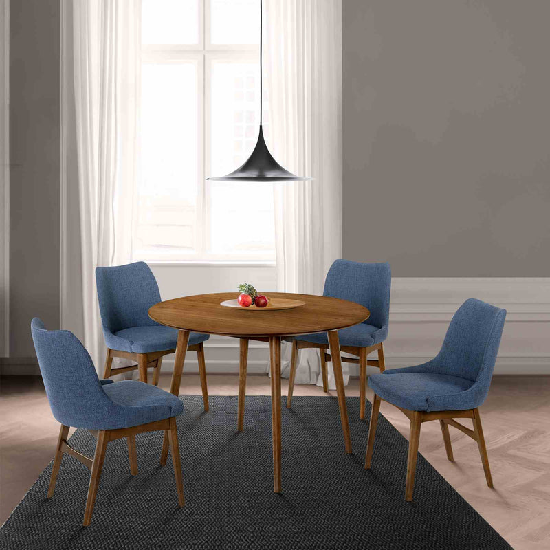 Arcadia and Azalea 42" Round Blue and Walnut Wood 5 Piece Dining Set - Furniture City (CA)l