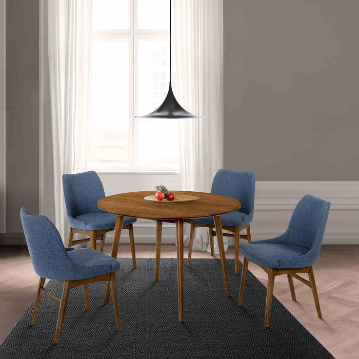 Arcadia and Azalea 42" Round Blue and Walnut Wood 5 Piece Dining Set