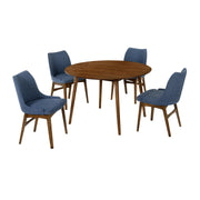 Arcadia and Azalea 48" Round Blue and Walnut Wood 5 Piece Dining Set - Furniture City (CA)l