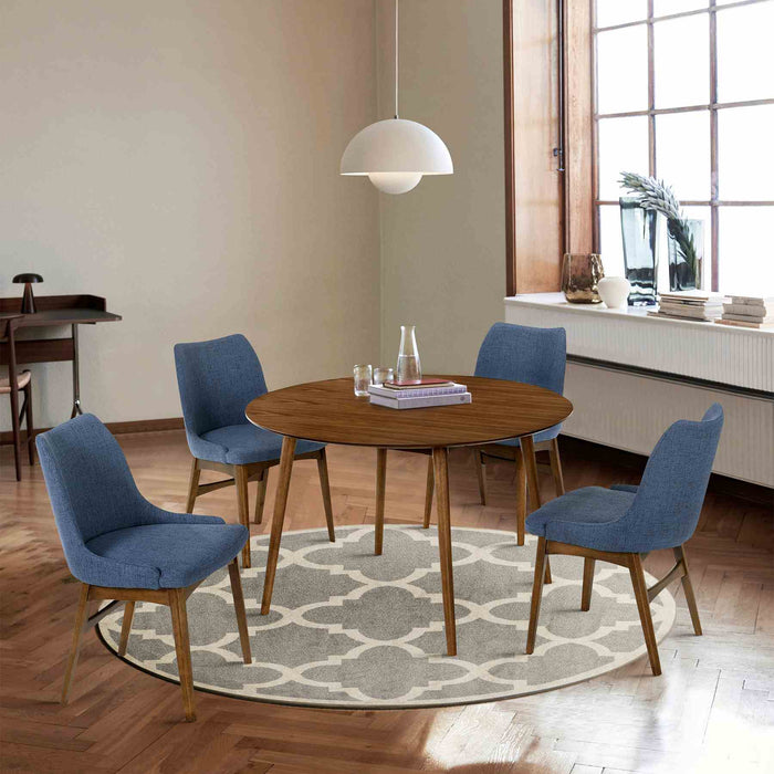 Arcadia and Azalea 48" Round Blue and Walnut Wood 5 Piece Dining Set