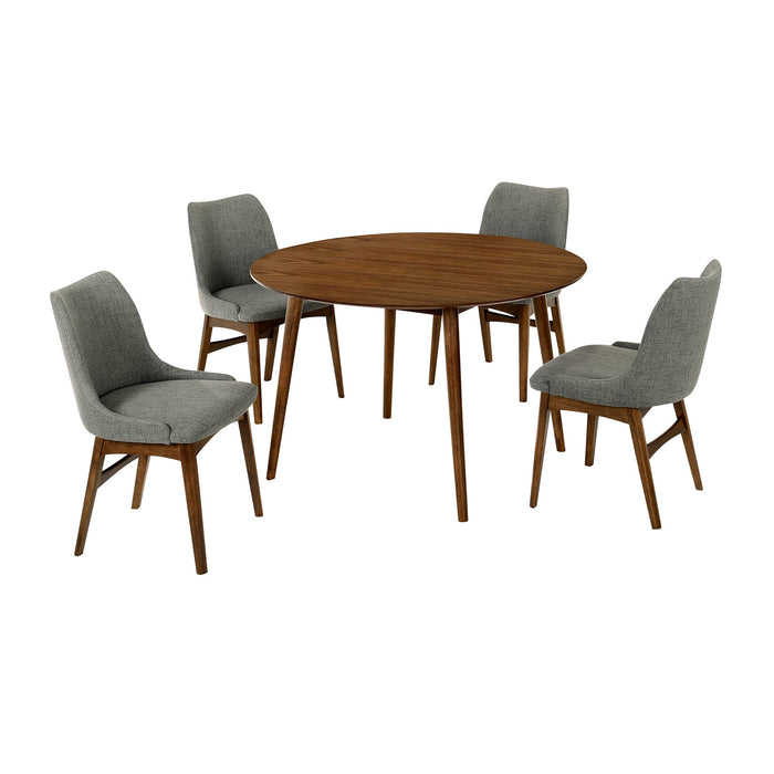 Arcadia and Azalea 48" Round Charcoal and Walnut Wood 5 Piece Dining Set