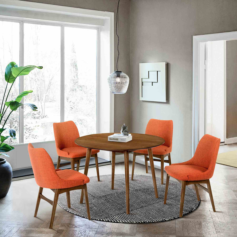 Arcadia and Azalea 42" Round Orange and Walnut Wood 5 Piece Dining Set - Furniture City (CA)l