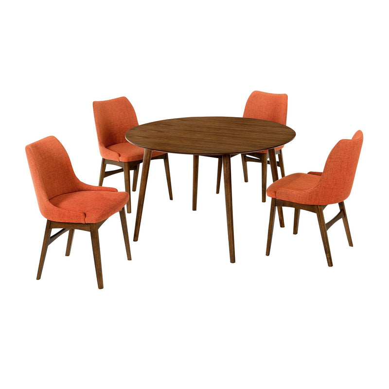 Arcadia and Azalea 48" Round Orange and Walnut Wood 5 Piece Dining Set - Furniture City (CA)l