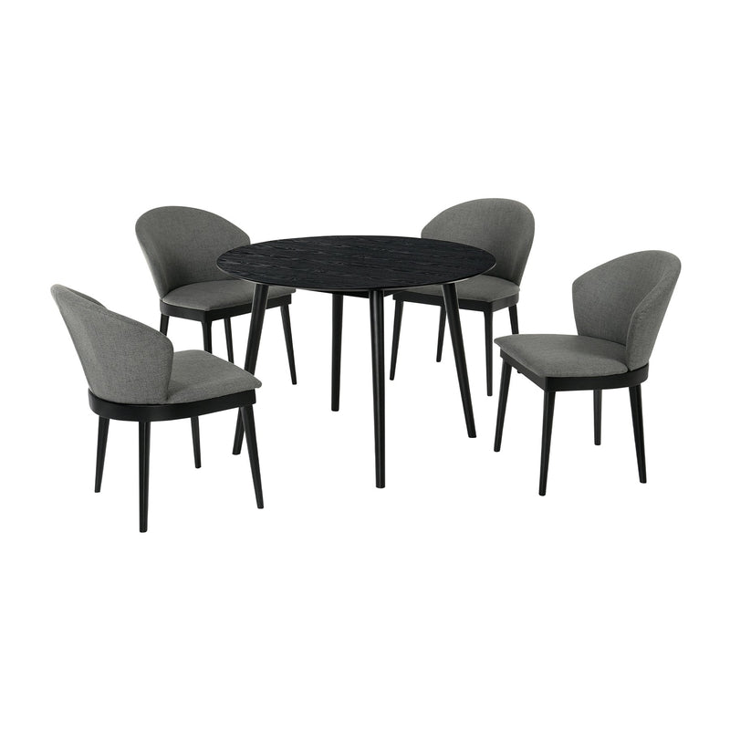 Arcadia and Juno 42" Round Charcoal and Black Wood 5 Piece Dining Set - Furniture City (CA)l