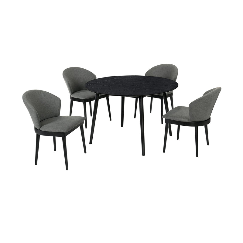 Arcadia and Juno 48" Round Charcoal and Black Wood 5 Piece Dining Set - Furniture City (CA)l