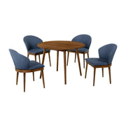 Arcadia and Juno 42" Round Blue and Walnut Wood 5 Piece Dining Set - Furniture City (CA)l