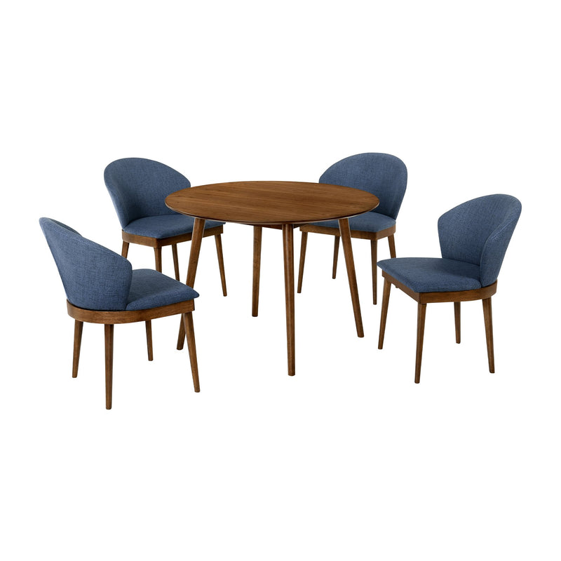 Arcadia and Juno 42" Round Blue and Walnut Wood 5 Piece Dining Set - Furniture City (CA)l
