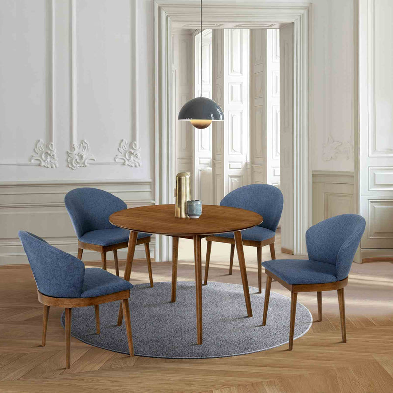 Arcadia and Juno 42" Round Blue and Walnut Wood 5 Piece Dining Set - Furniture City (CA)l