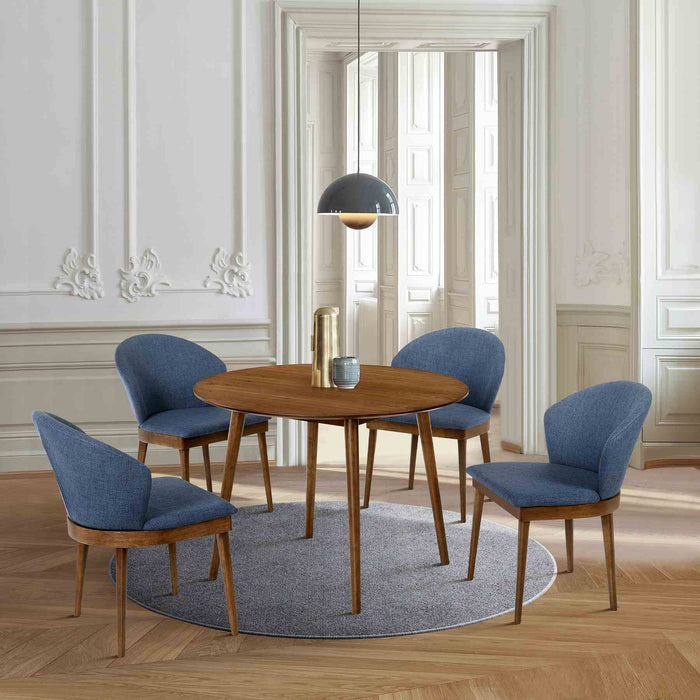 Arcadia and Juno 42" Round Blue and Walnut Wood 5 Piece Dining Set