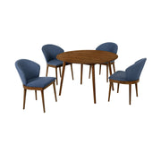 Arcadia and Juno 48" Round Blue and Walnut Wood 5 Piece Dining Set - Furniture City (CA)l