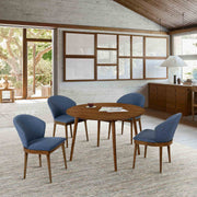 Arcadia and Juno 48" Round Blue and Walnut Wood 5 Piece Dining Set - Furniture City (CA)l