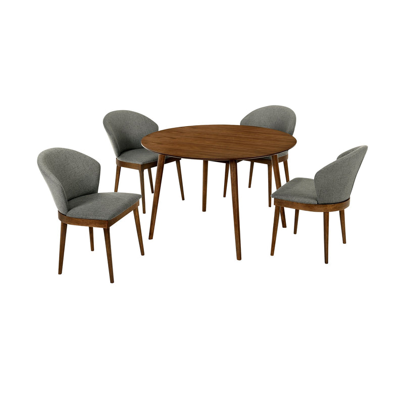Arcadia and Juno 48" Round Charcoal and Walnut Wood 5 Piece Dining Set - Furniture City (CA)l